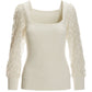 Floral Illusion Sleeve Square Neck Sweater Off White