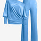 Chic Velour Slouchy and Wide Leg Lounge Set Light Blue