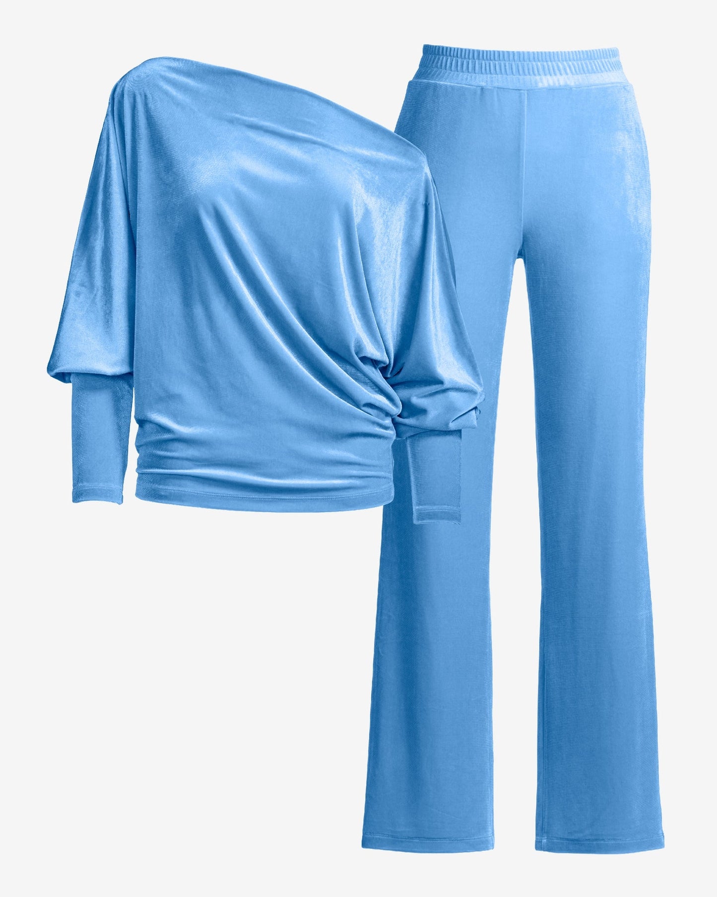 Chic Velour Slouchy and Wide Leg Lounge Set Light Blue