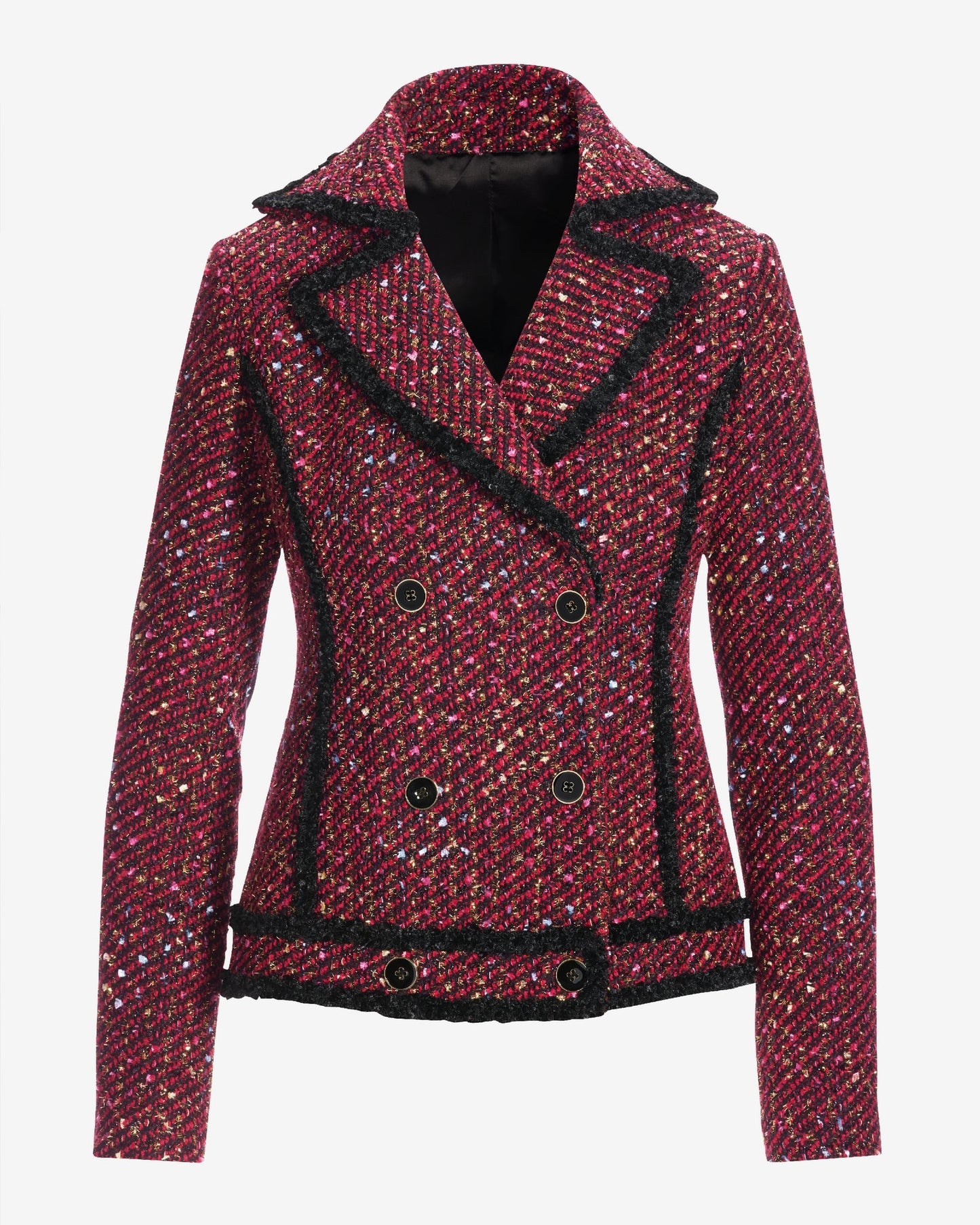Double Breasted Tweed Moto Jacket Black Multi