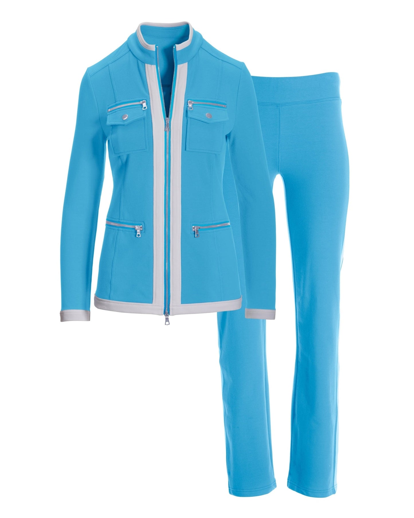 Chic Zippered Sport Coordinate Set Blue Grotto