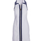 Collared Zip Color Block French Terry Dress White Navy
