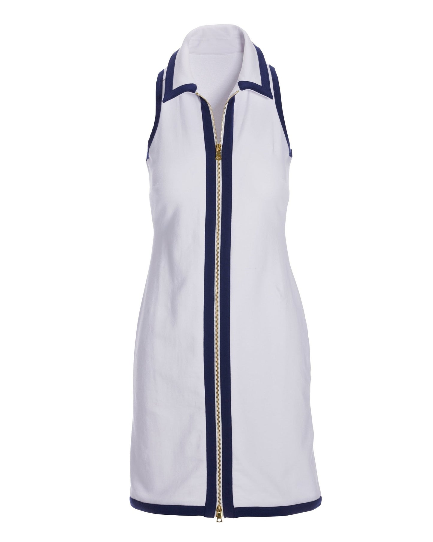 Collared Zip Color Block French Terry Dress White Navy