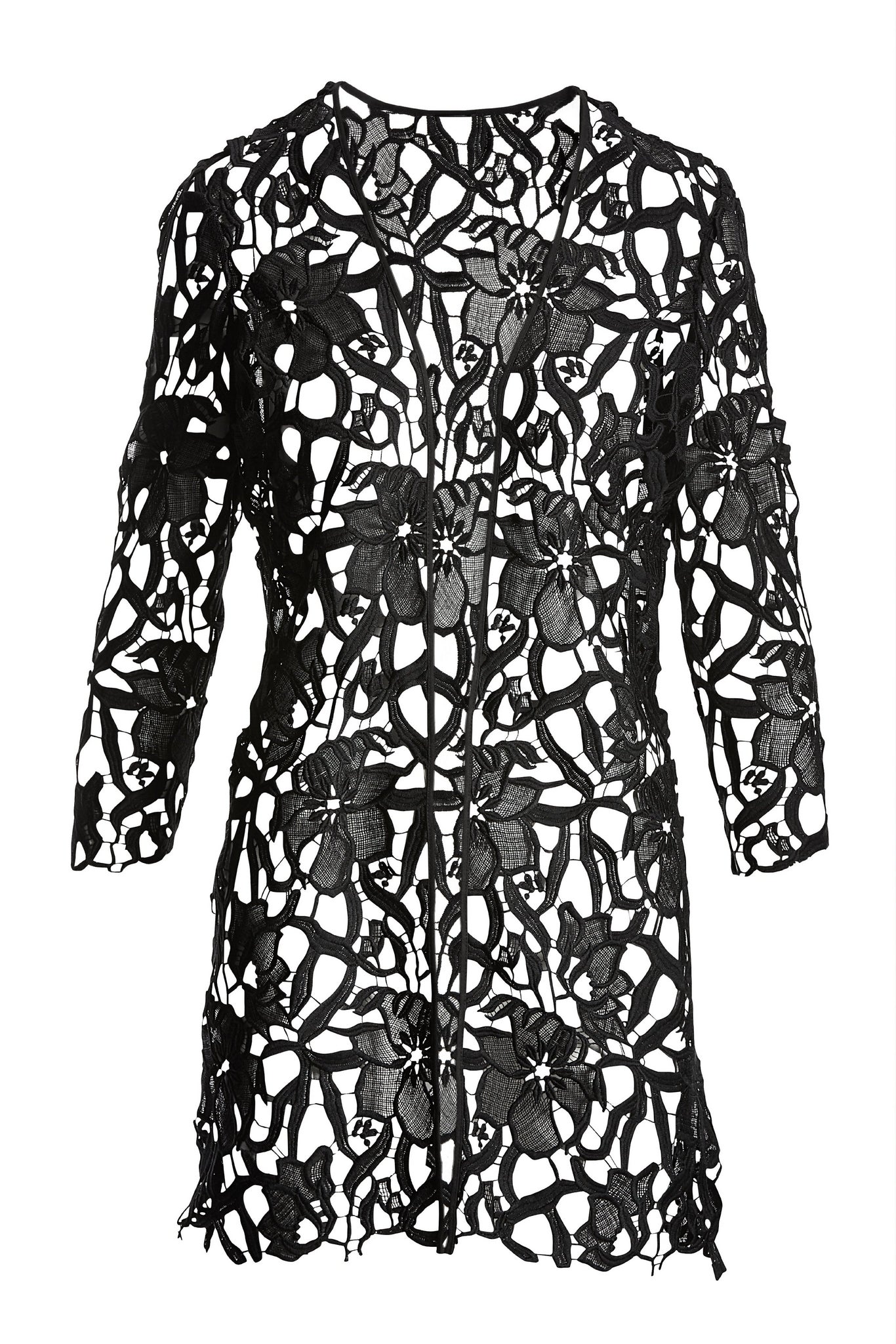 Hip Length Lace Duster Black
