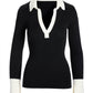 Colorblock Collar Rib Sweater Black/White