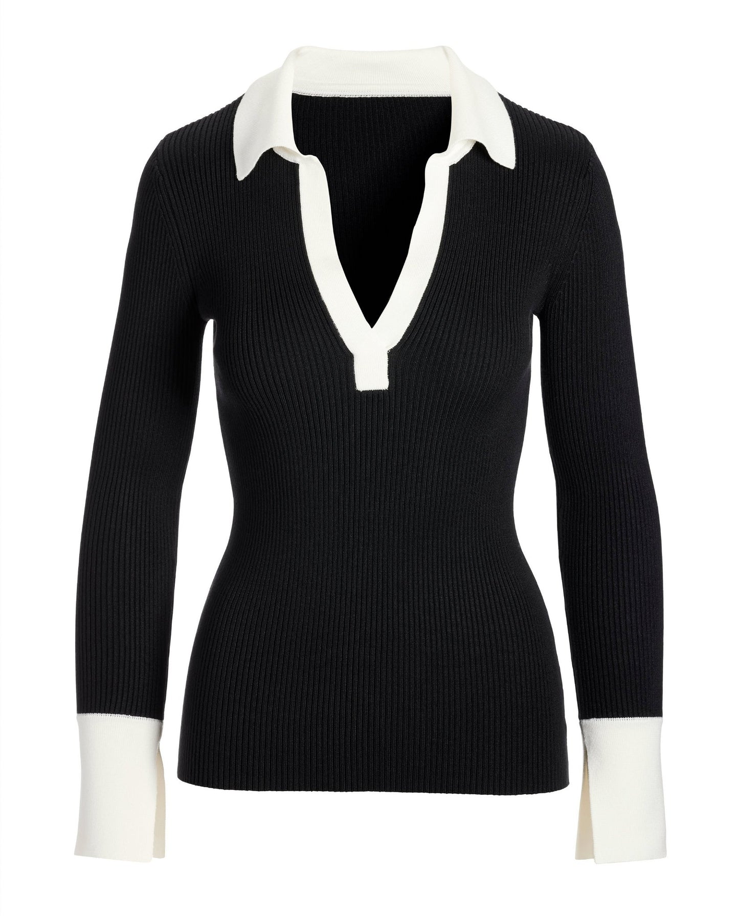 Colorblock Collar Rib Sweater Black/White