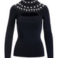 Rhinestone Mock Neck Cut Out Sweater Black