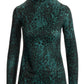 Leopard Turtleneck Knit Long-Sleeve Top Green