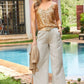 Raffia Stretch Waist Gold Chain Buckle Belt Natural
