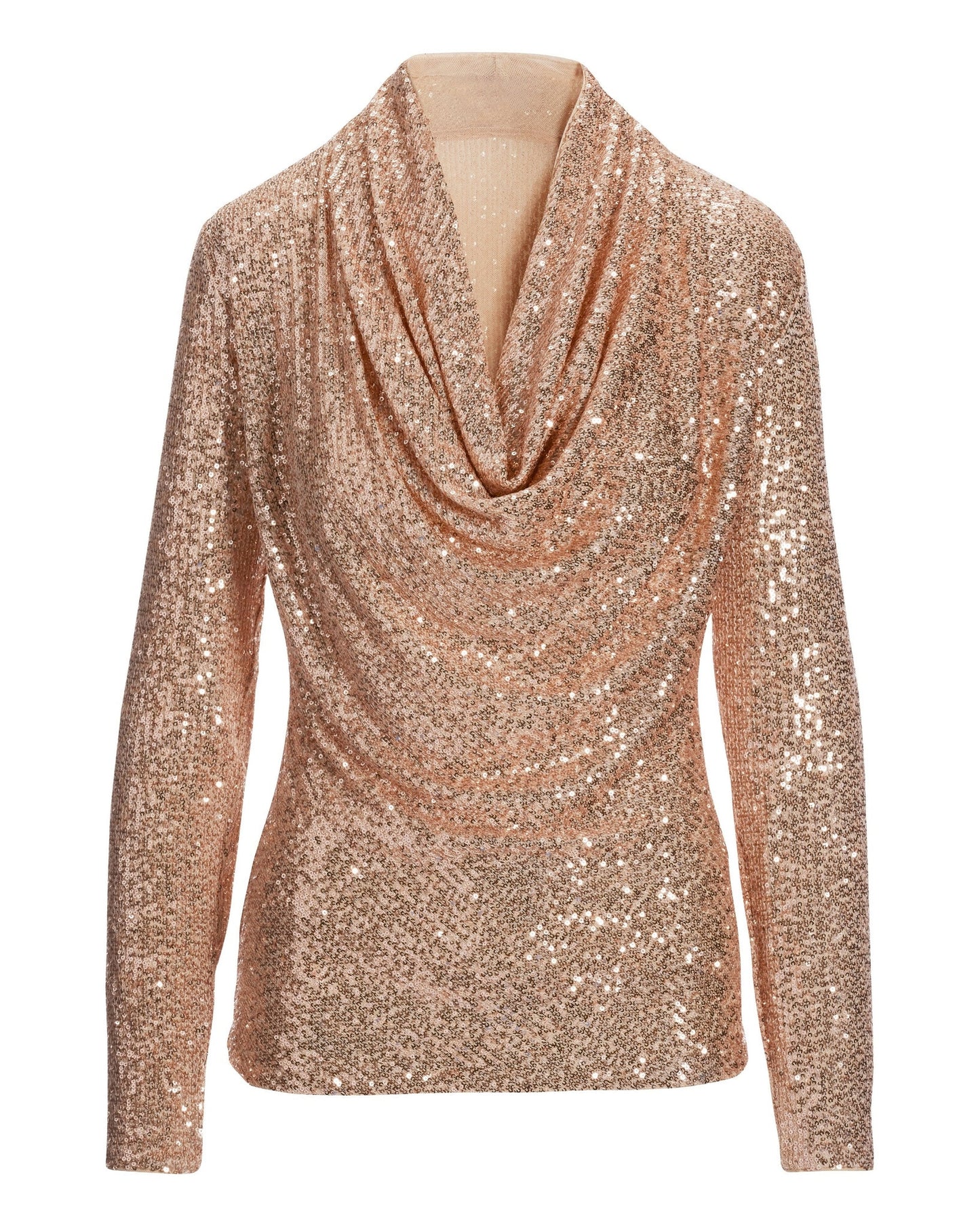 Sequin Cowl Neck Knit Top Blush