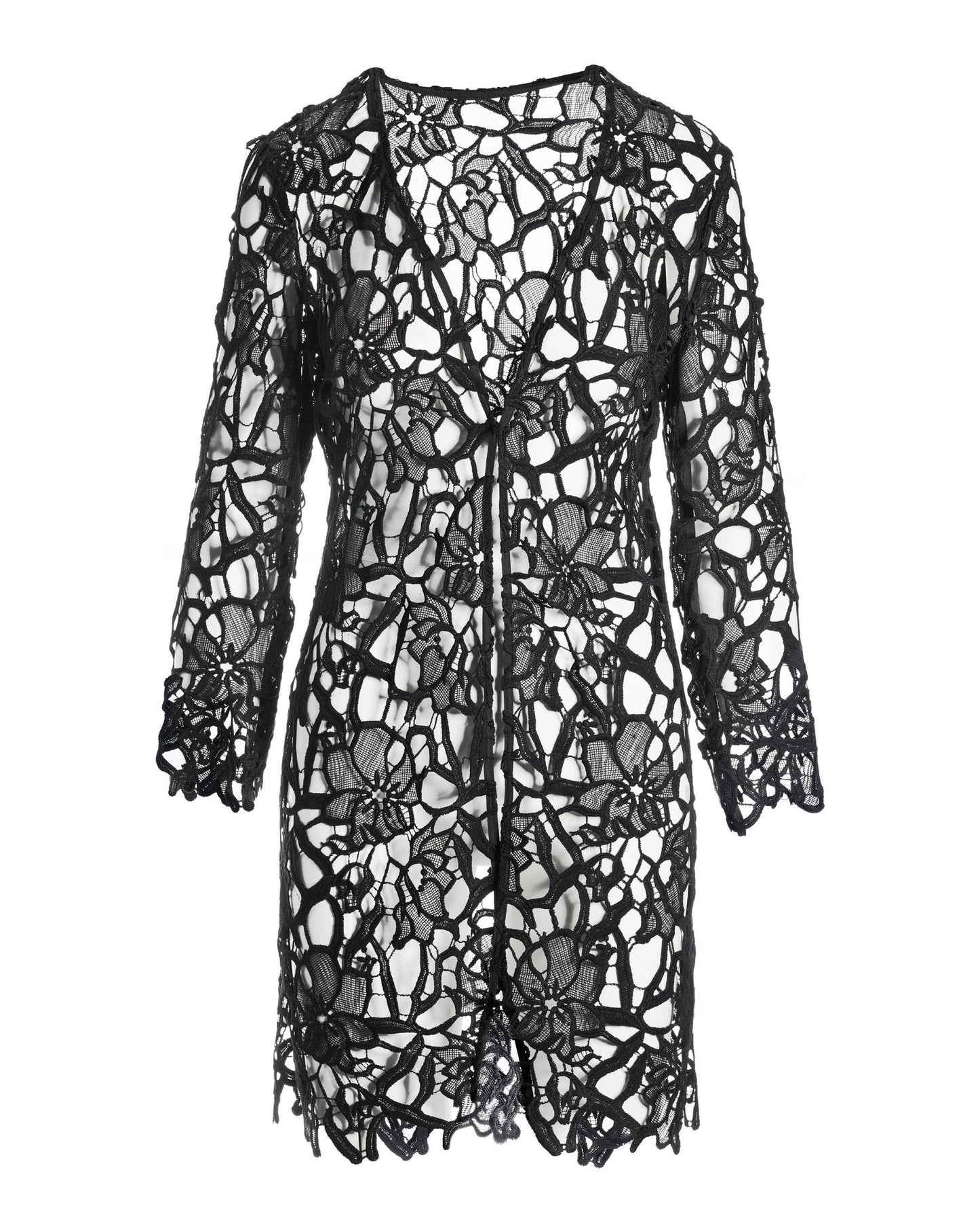 Lace Hip Length Duster Black