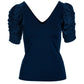 So Modern Ruched Sleeve V Neck Top Navy