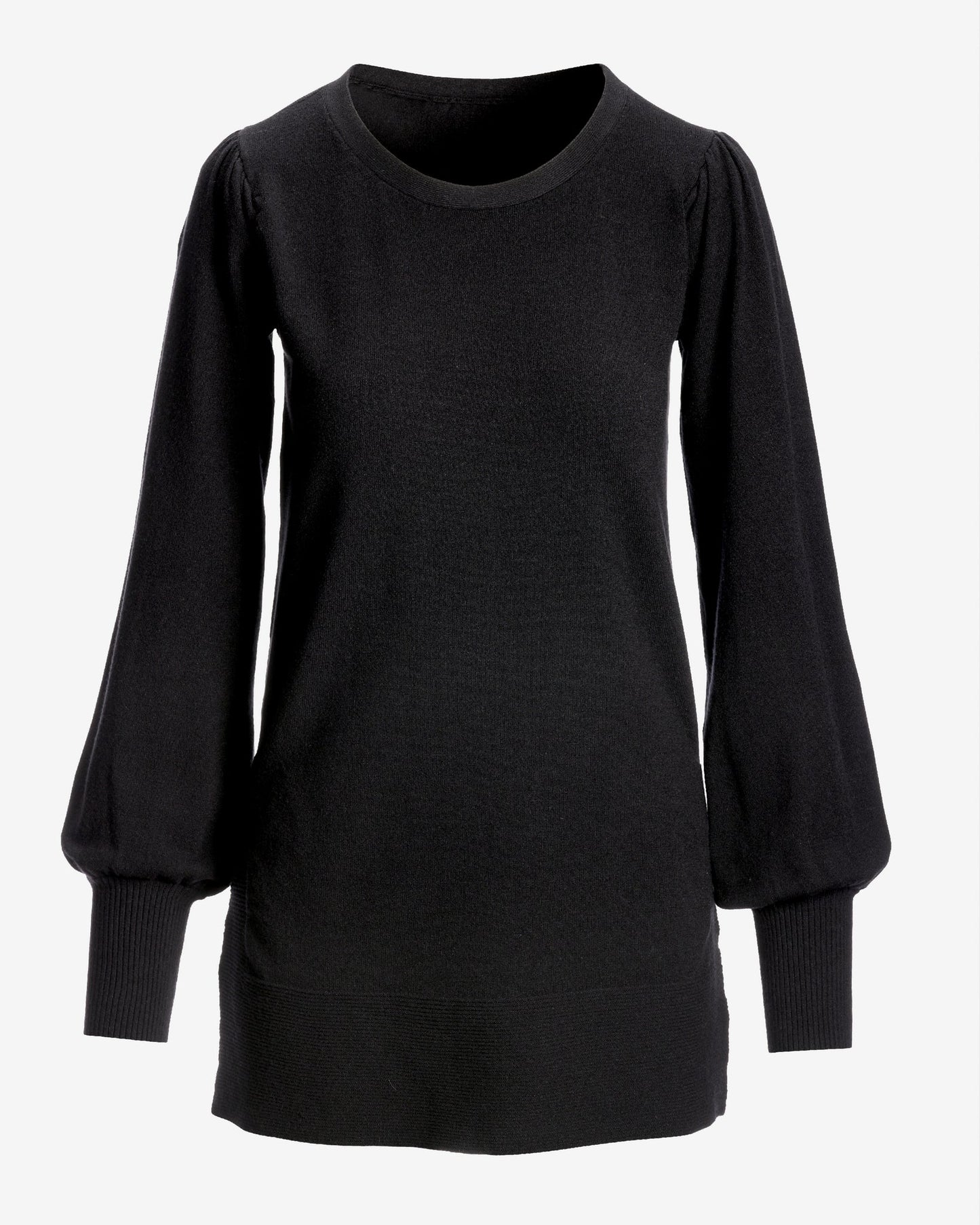 Lightweight Puff Sleeve Tunic Sweater Black