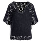 Crochet Effortless V Neck Short Sleeve Sweater Black