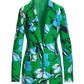 Beyond Travel Summer Lilies Green Print Classic Boyfriend Blazer Fern Green/Maritime Navy