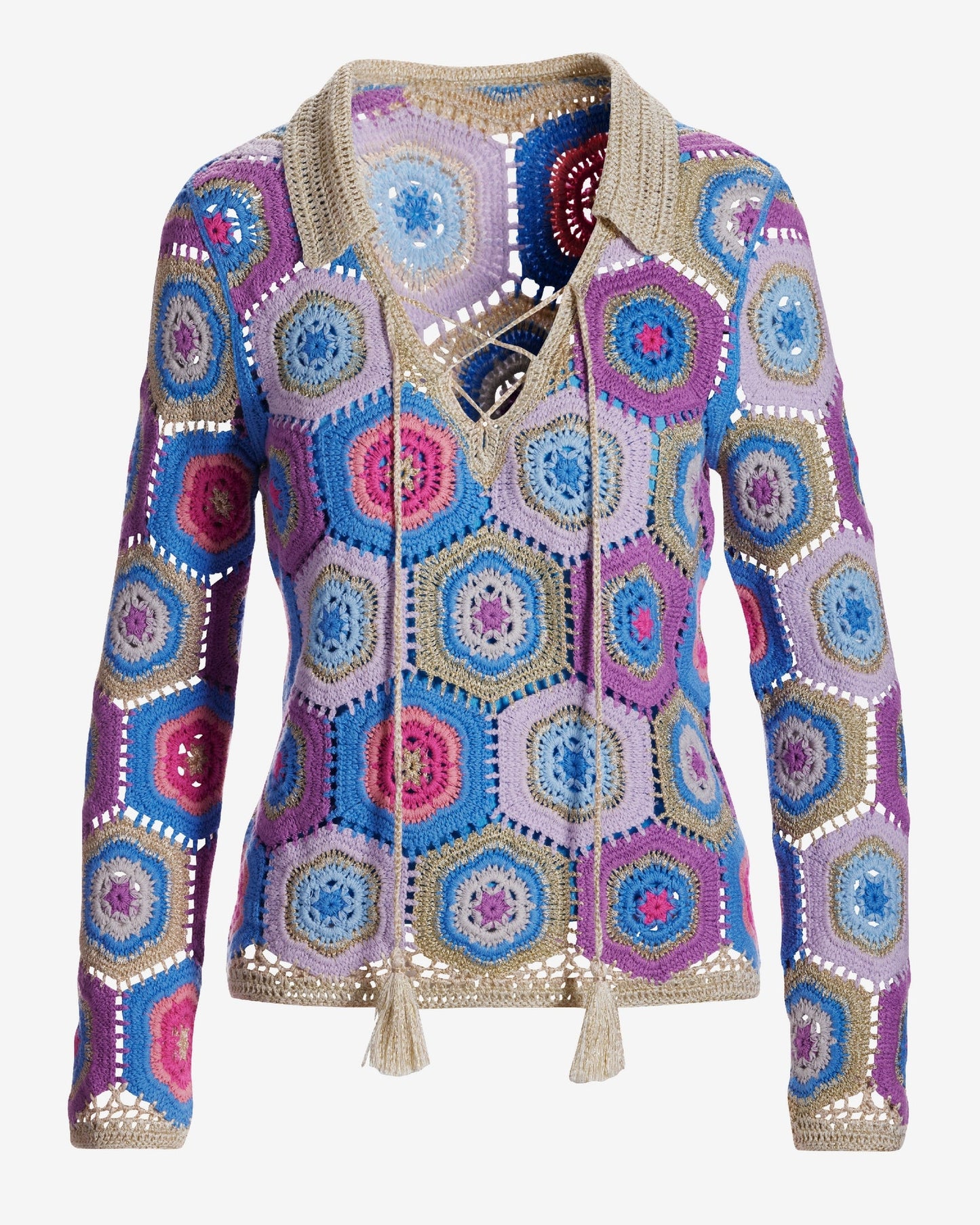 Collared Crochet Sweater Multi