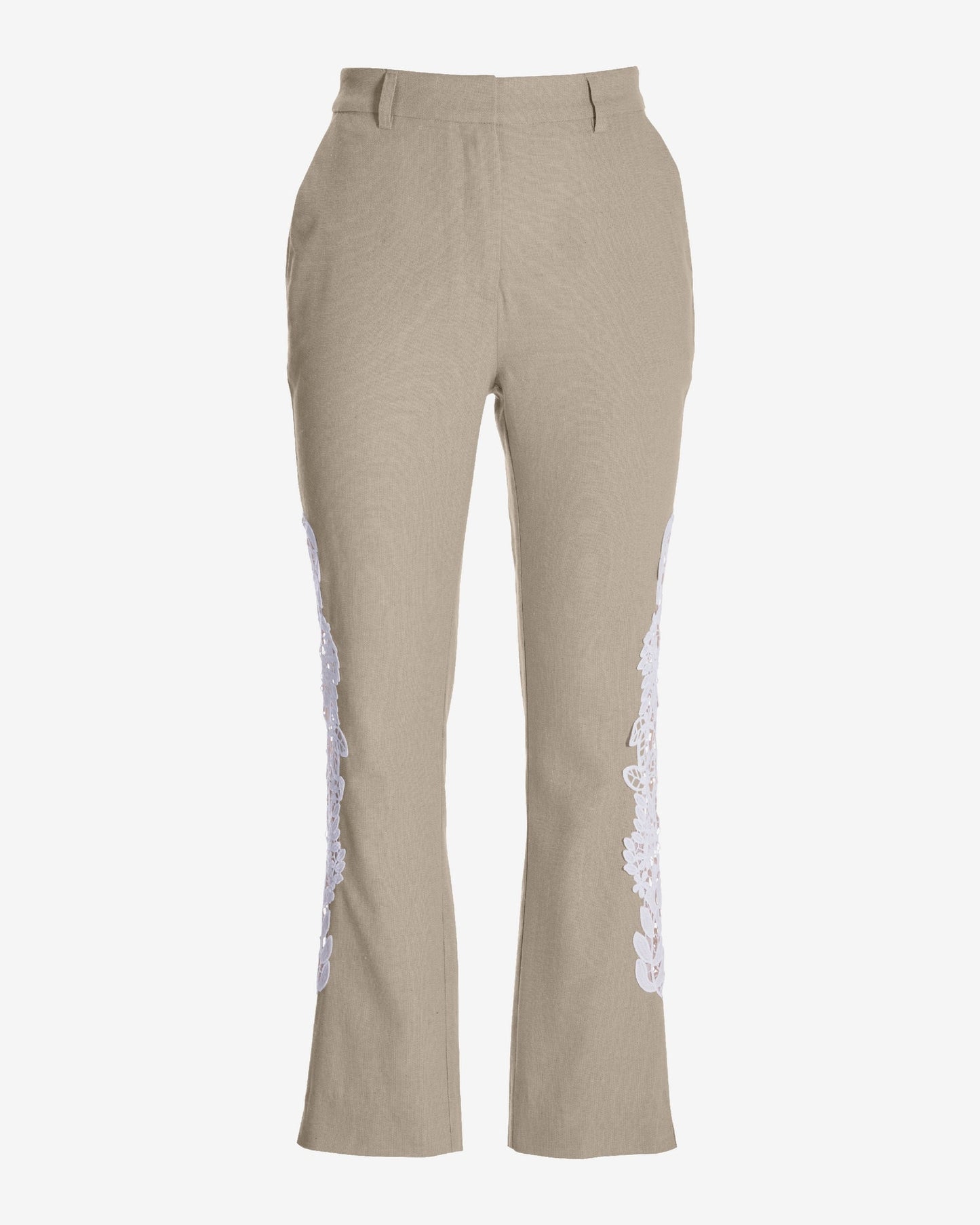 Newport Lace Detail Linen Blend Pant Tan