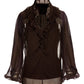 Shimmer Detail Ruffle Peasant Blouse Chocolate Brown