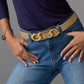 Gold Chain Link Buckle Belt Taupe