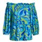 So Chic Limelight Leaves Off The Shoulder Balloon Sleeve Top Green/Teal