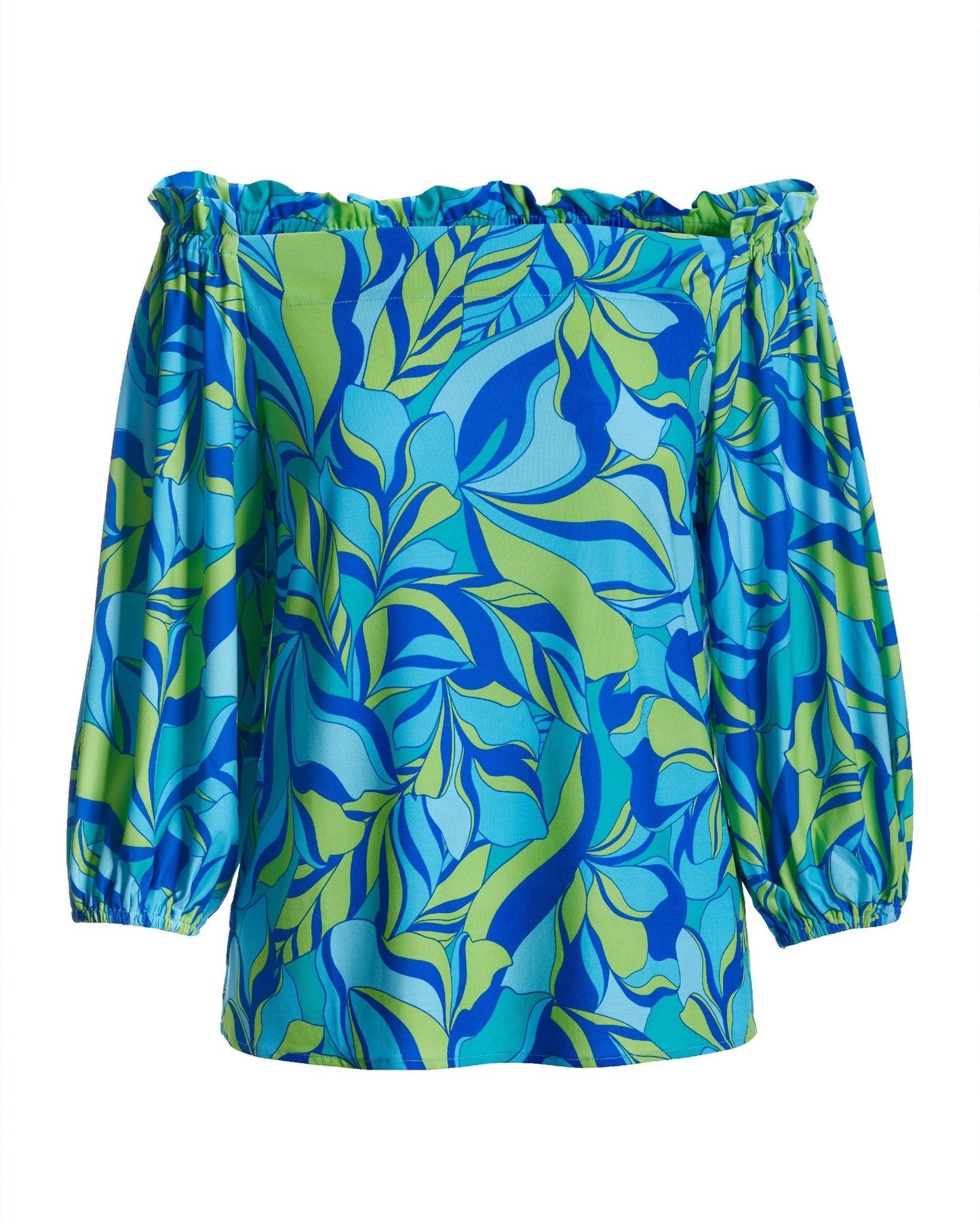 So Chic Limelight Leaves Off The Shoulder Balloon Sleeve Top Green/Teal