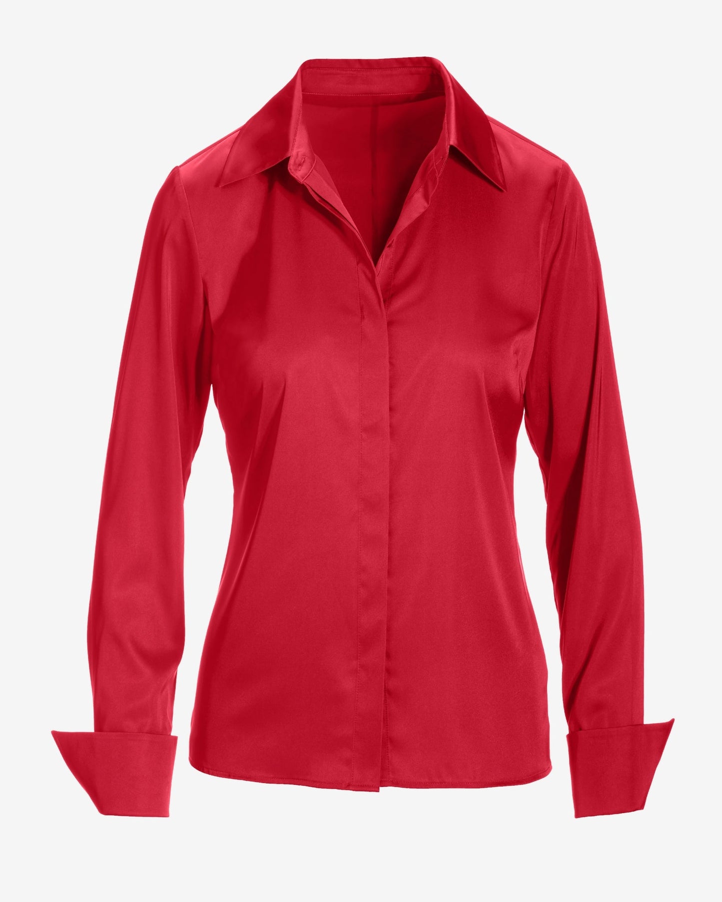 Sophia Button-Up Charmeuse Blouse Tomato Red