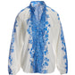 Wildflower Blues Print Balloon-Sleeve Peasant Shirt Blue