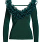 Organza Ruffle V Neck Sweater Deep Emerald