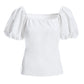 Puff-Sleeve Ponte Square Neck Top White
