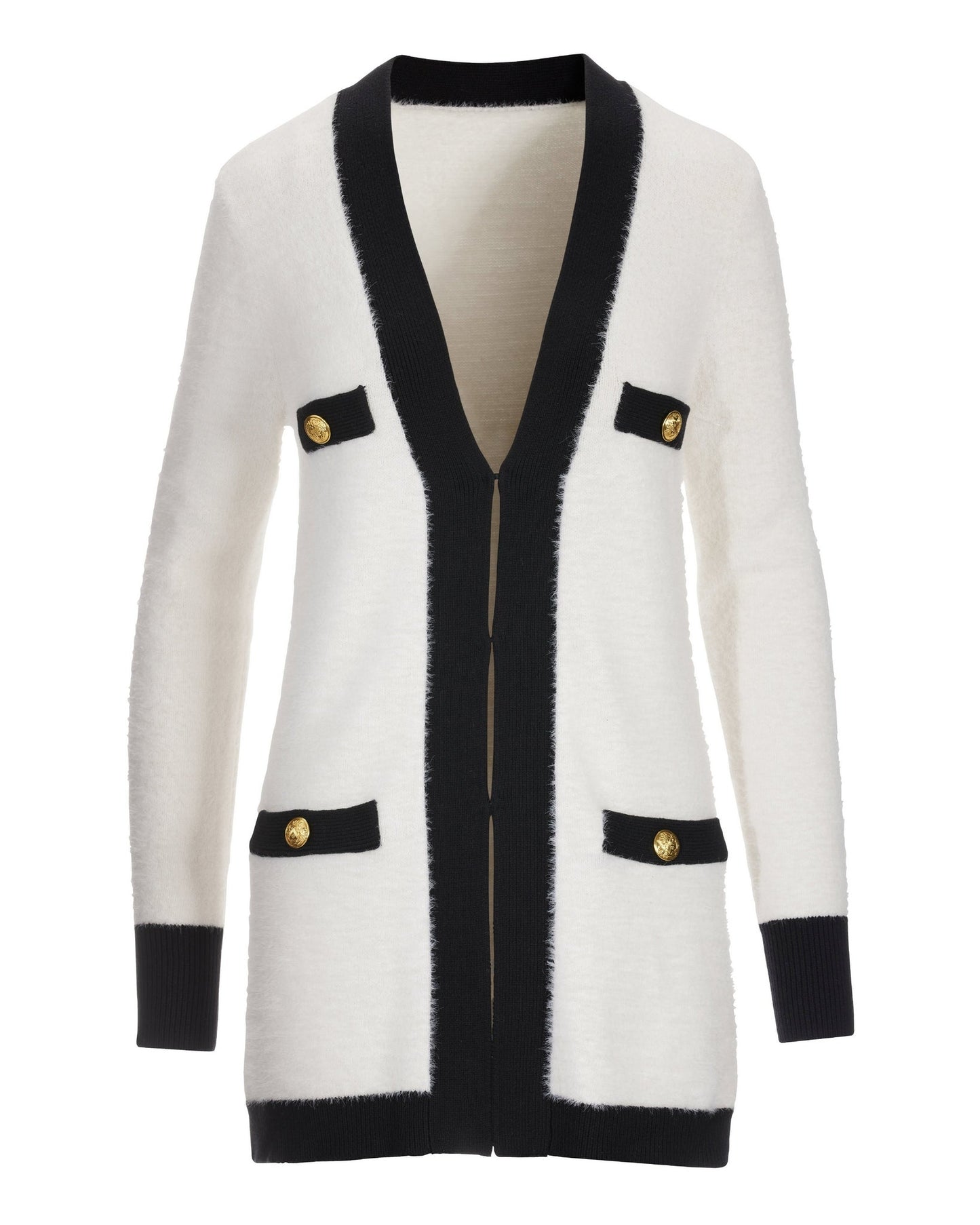 Plush Colorblock Cardigan Off White/Black