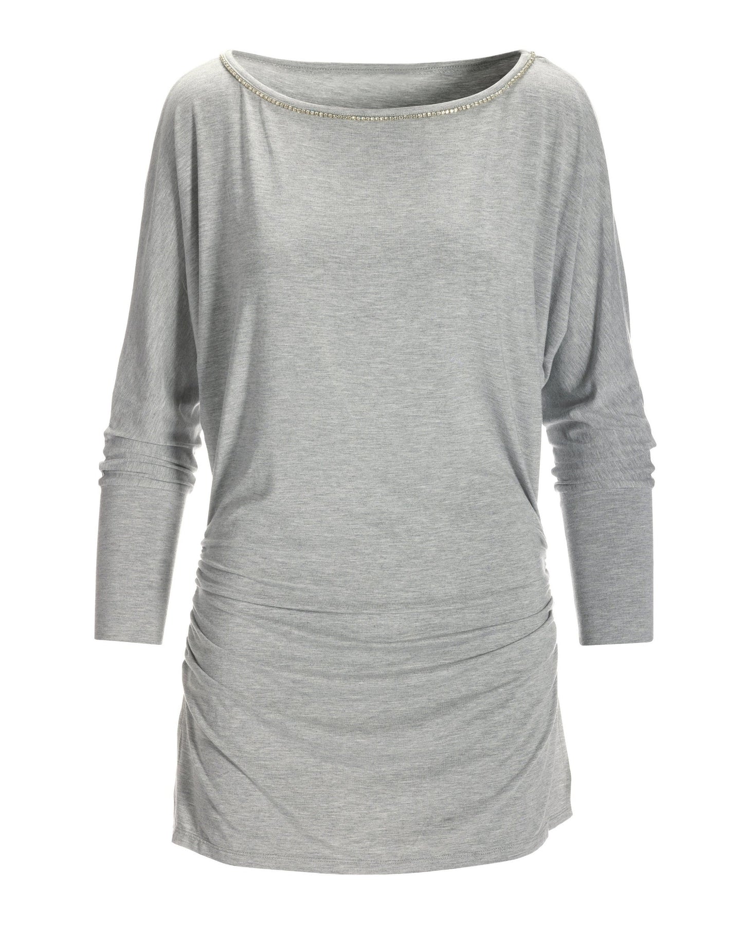 Rhinestone Slouchy Ruched Tunic Heather Gray