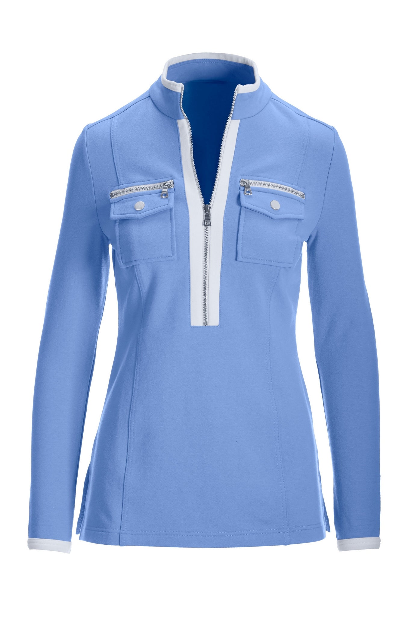 Long Sleeve Chic Zip Top Blue