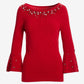 Embellished Boat Neck Flare Sleeve Sweater Racing Red
