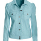 Leather Puff Sleeve Jacket Aquamarine