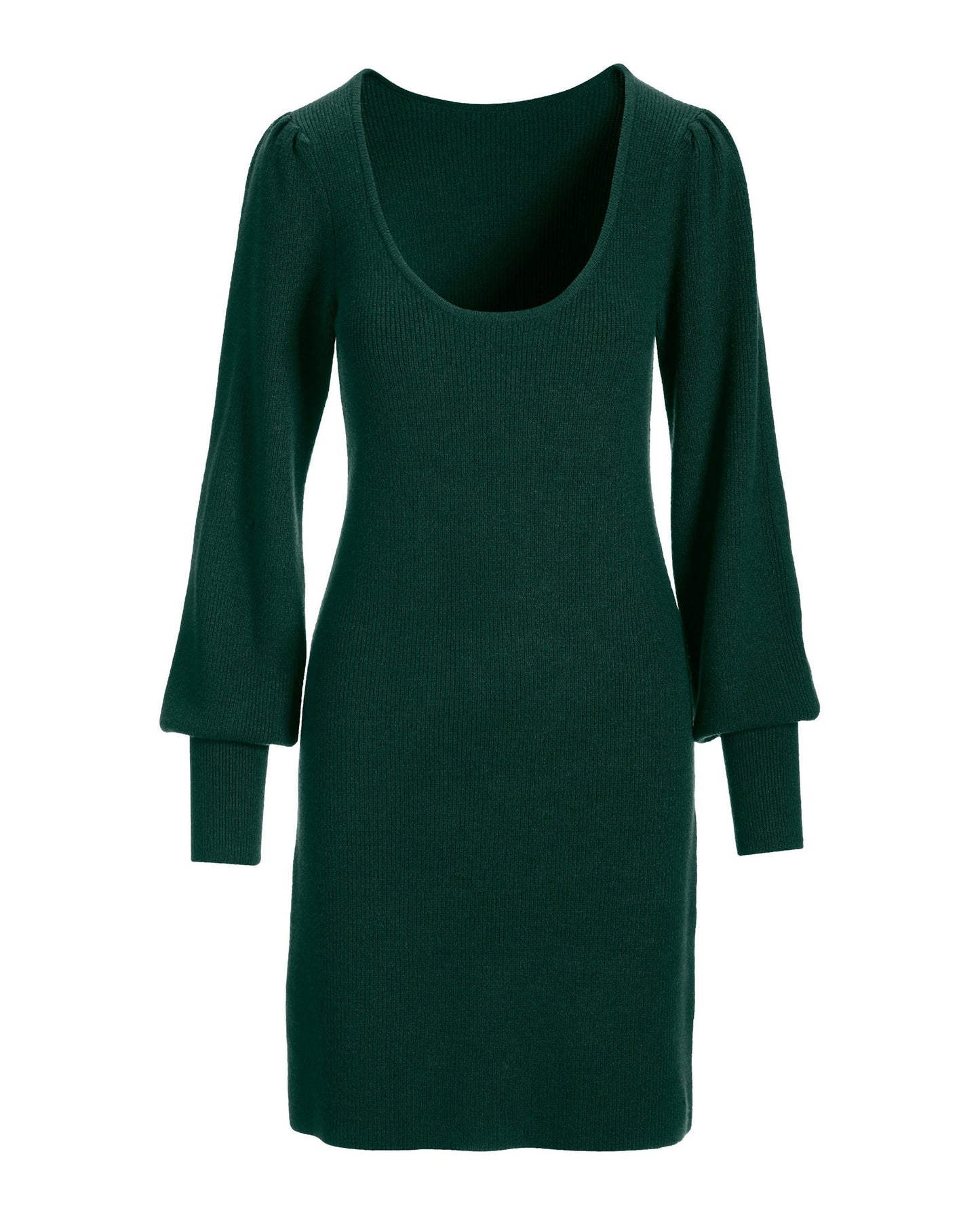 Scoop Neck Balloon Sleeve Sweater Dress Deep Emerald