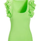 Linen Ruffle Ribbed Top Paradise Green