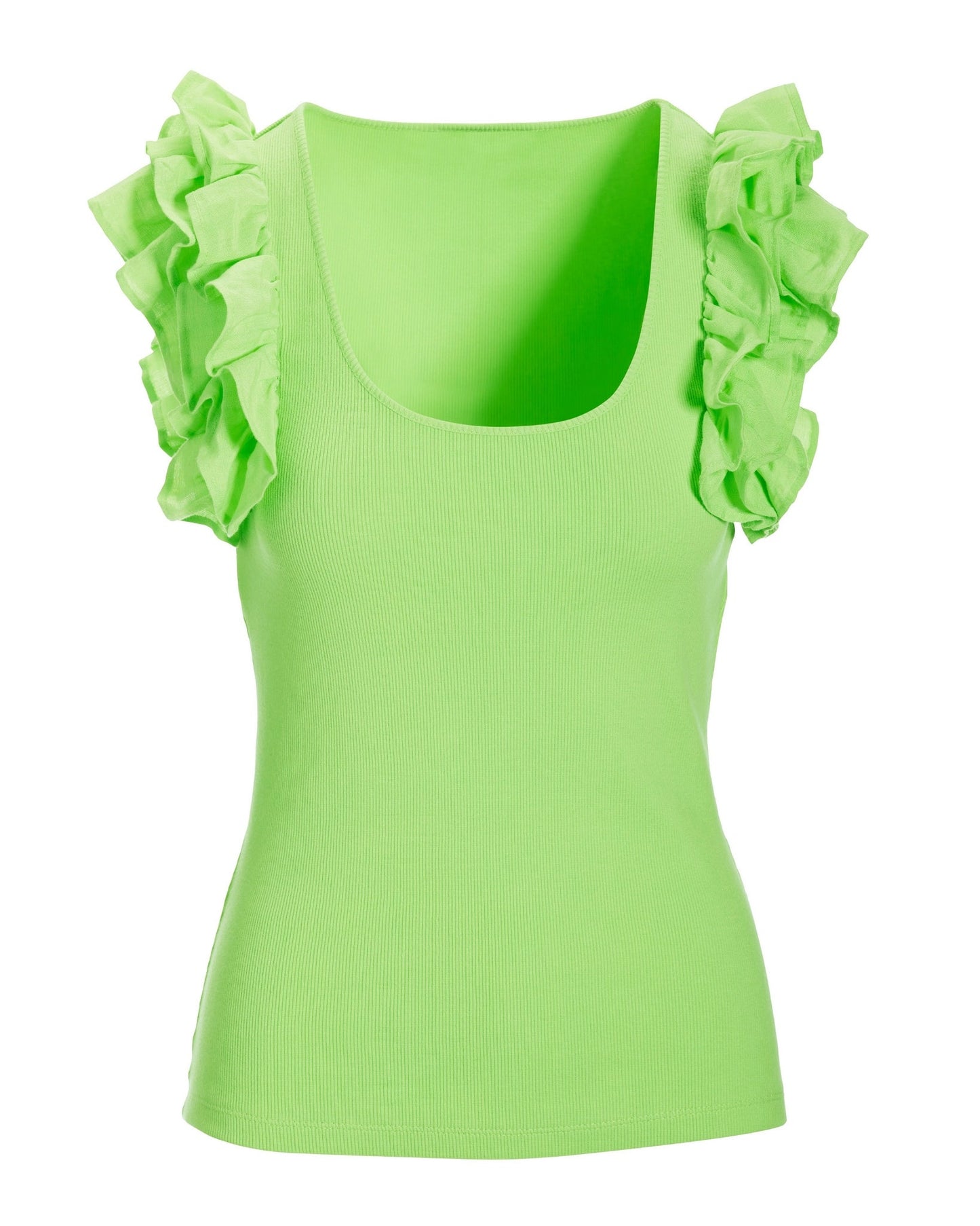Linen Ruffle Ribbed Top Paradise Green