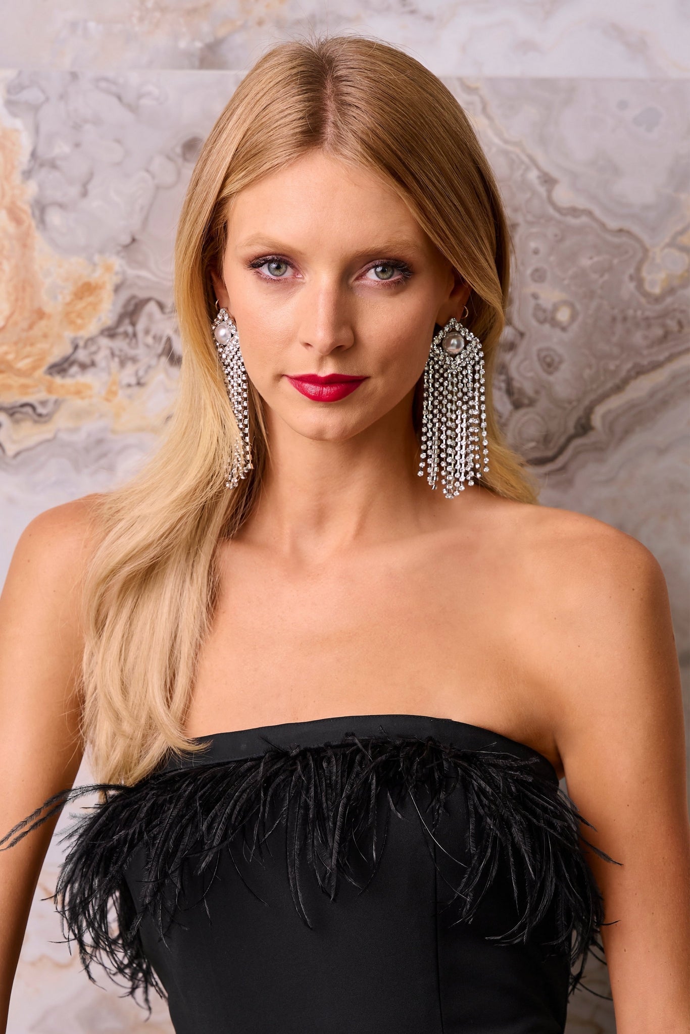 Pearl And Crystal Fringe Earrings Silver