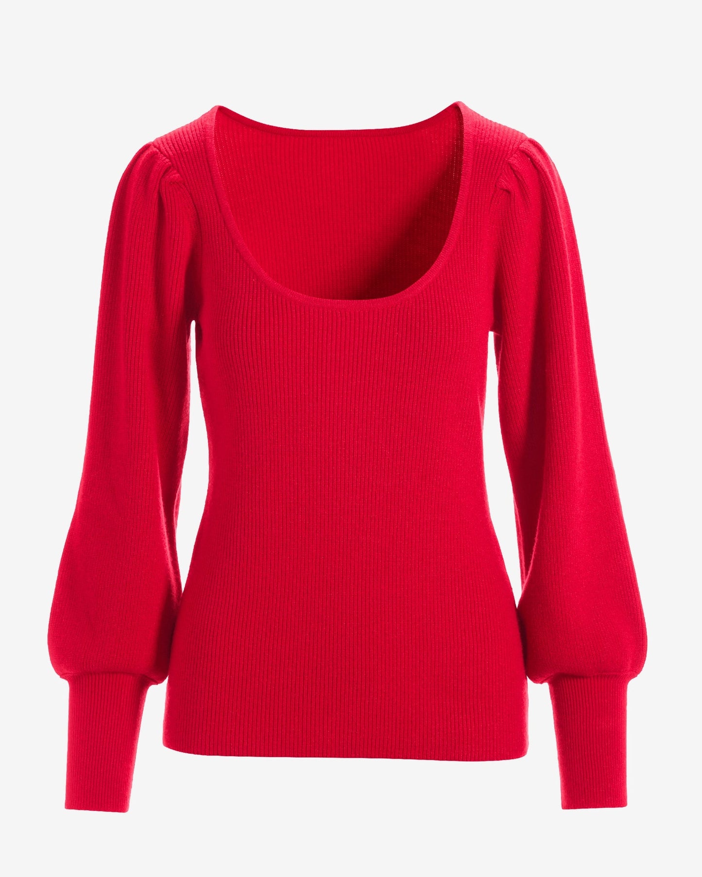 Scoop Neck Balloon Sleeve Sweater Racing Red