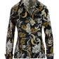 Romantic Status Print Sophia Button Up Charmeuse Blouse Black/Gold