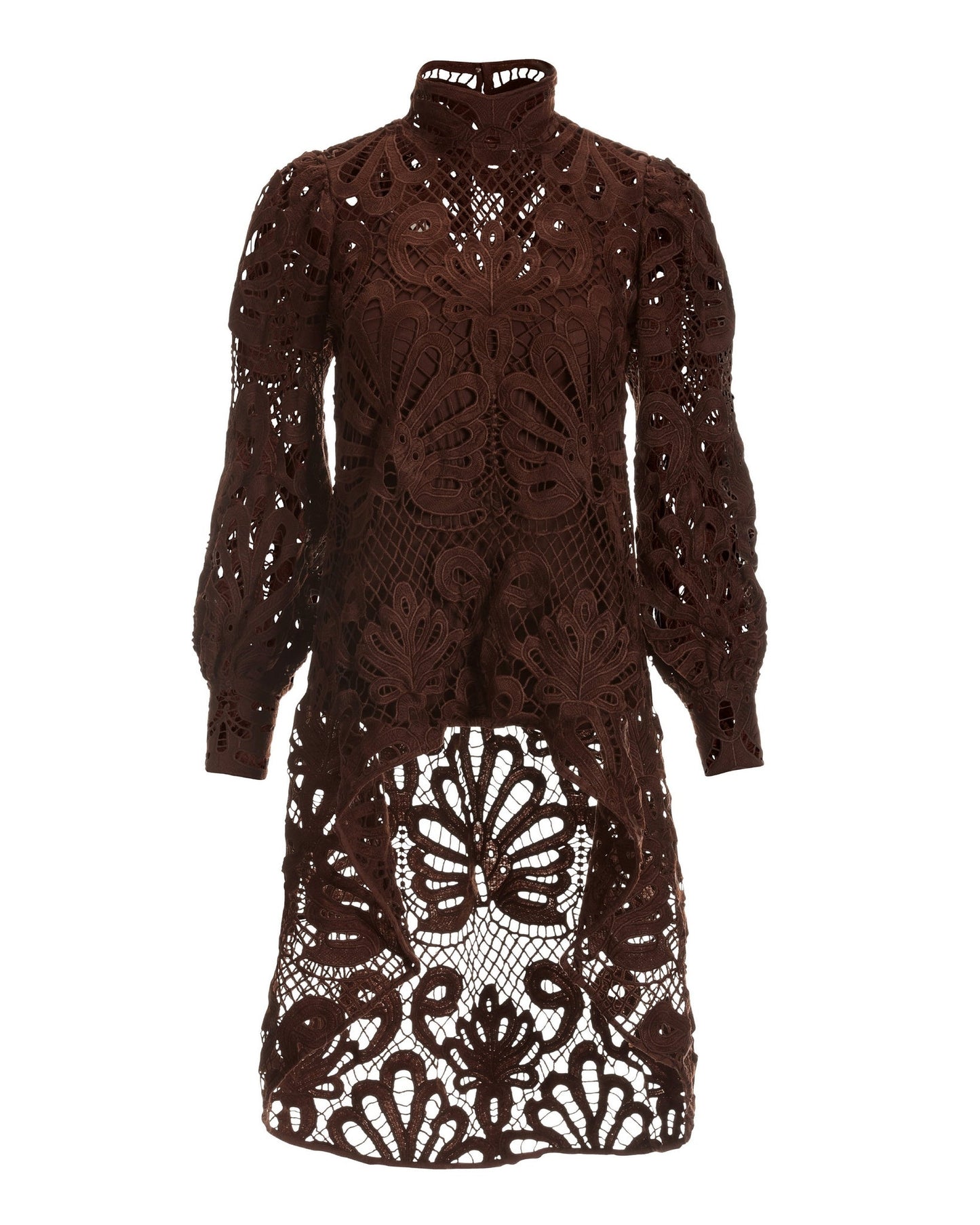Mock Neck Lace High Low Blouse with Cami Cappuccino
