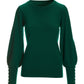 Cashmere Button-Cuff Puff-Sleeve Sweater Emerald