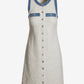 Shimmer Tweed Denim Trim Shift Dress Off White