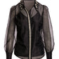 Pearl Embellished Organza Victoria Drama Sleeve Shirt Black