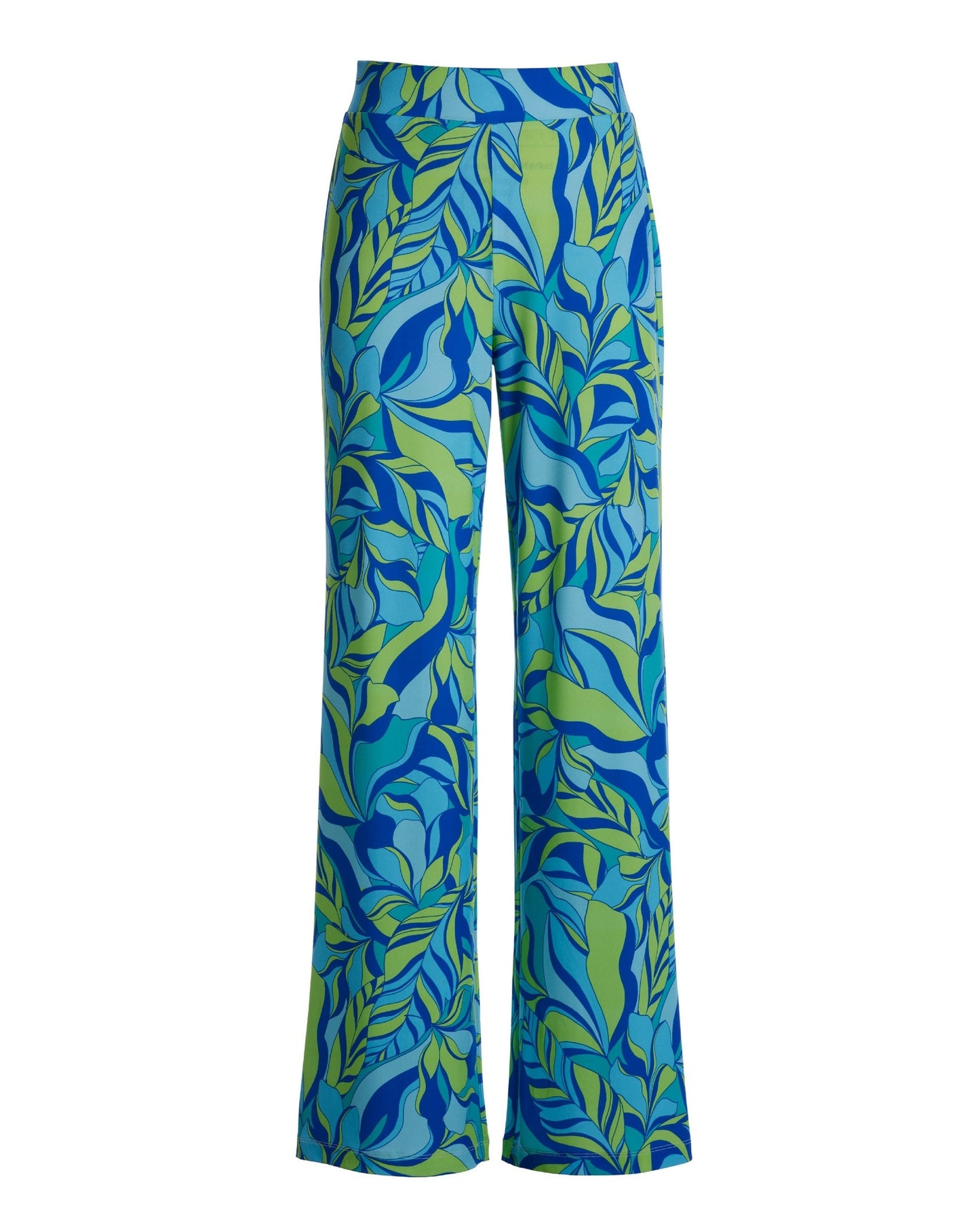 Malibu Limelight Leaves Print Knit Palazzo Pant Green/Teal