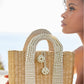 Pearl Embellished Straw Bag Natural