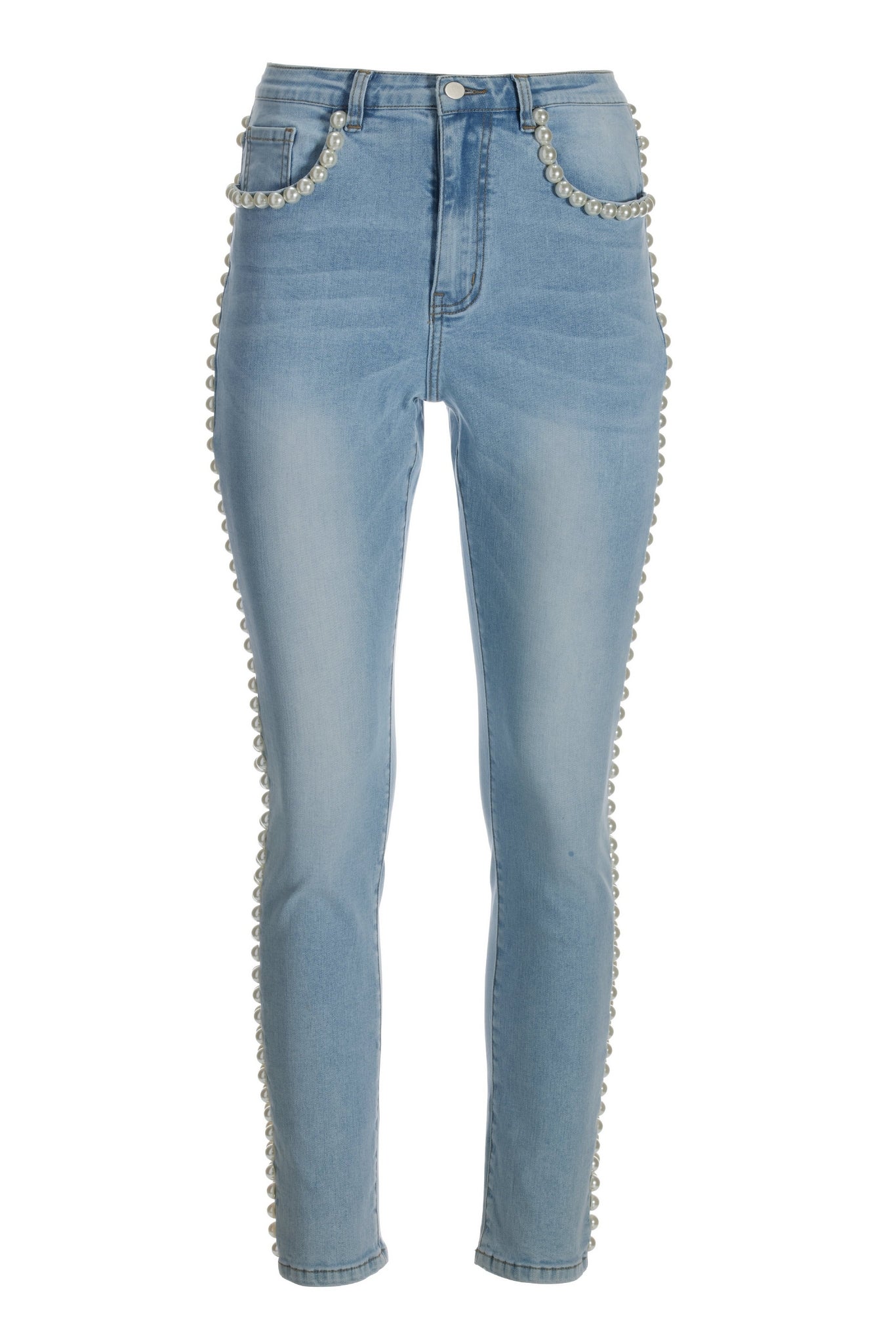 Pearl Racer Stripe Five Pocket Ankle Jean Light Wash