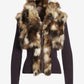 Faux Fur Collared Zip Up Sweater Cardigan Brown Multi