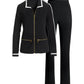 Beyond Travel Piped Collared Sport Set Jet Black Ivory Coast