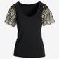Two Tone Eyelet Sleeve Tee Black